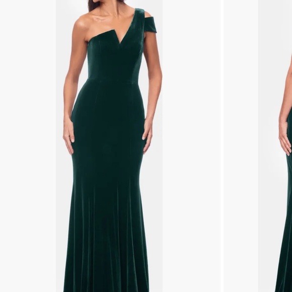Aqua One-Shoulder Velvet Hunter Green Mermaid Gown- Size 4 - Picture 1 of 2